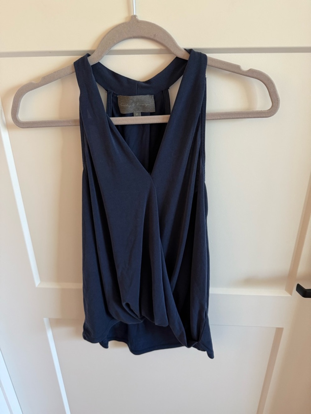 Anthropologie Navy Draped Tank Top | Surplice Wrap Front | Sleeveless | Size XS
